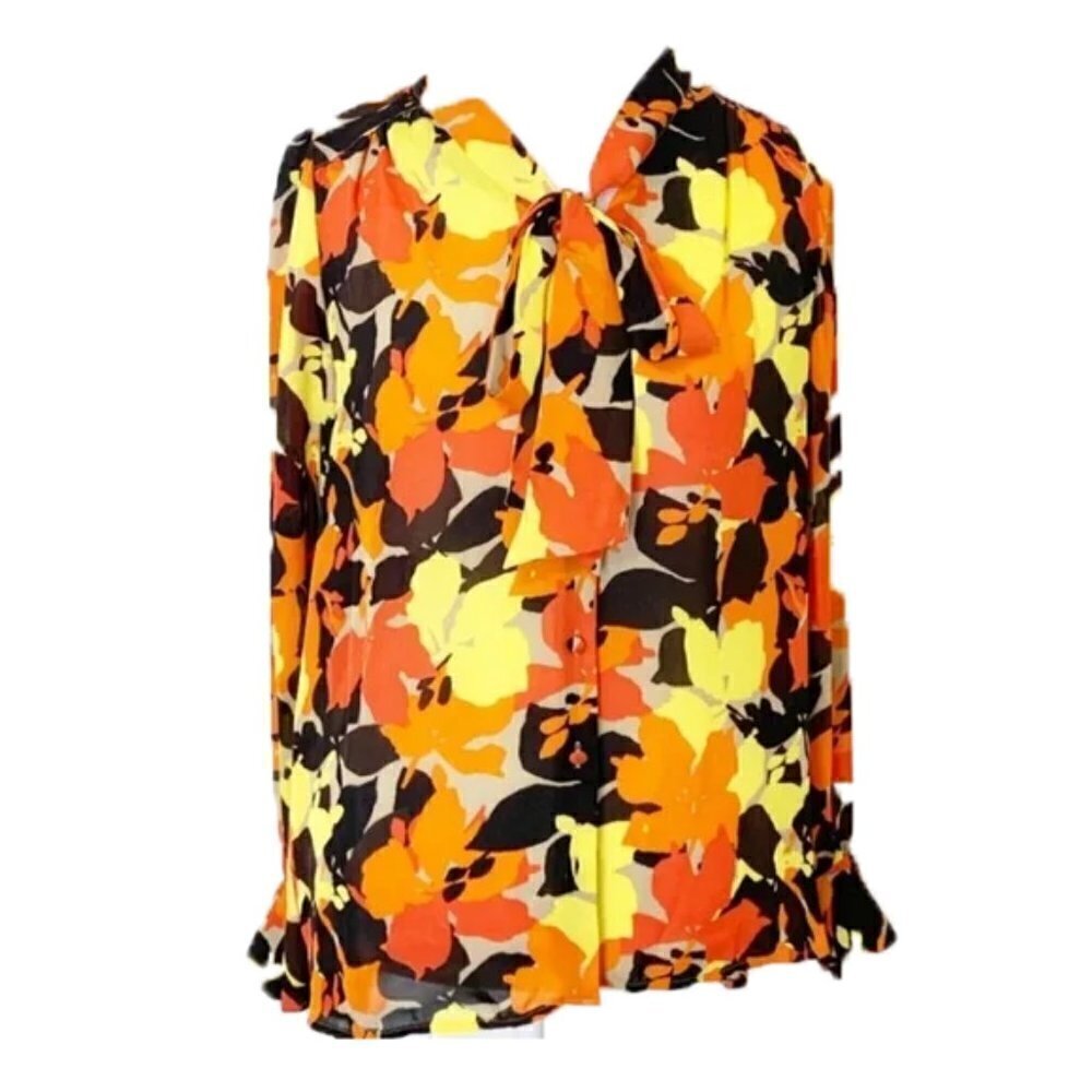 🆕 VINCE CAMUTO floral patterned tie neck blouse SMALL